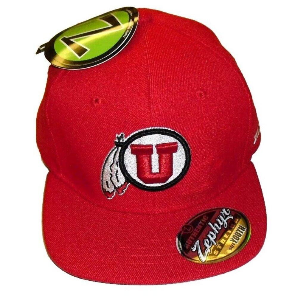 Utah Utes University Kids Youth Zephyr Red Stretch Fit hat cap New Tags Ncaa